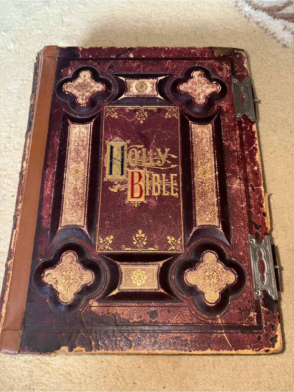 1800s Antique Victorian Family Holly Bible Rev. Robert Jamieson D.D.